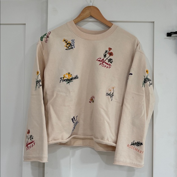 Madewell Botanical Embroidered Bell-Sleeve Sweatshirt Women's Size Small - Picture 3 of 6
